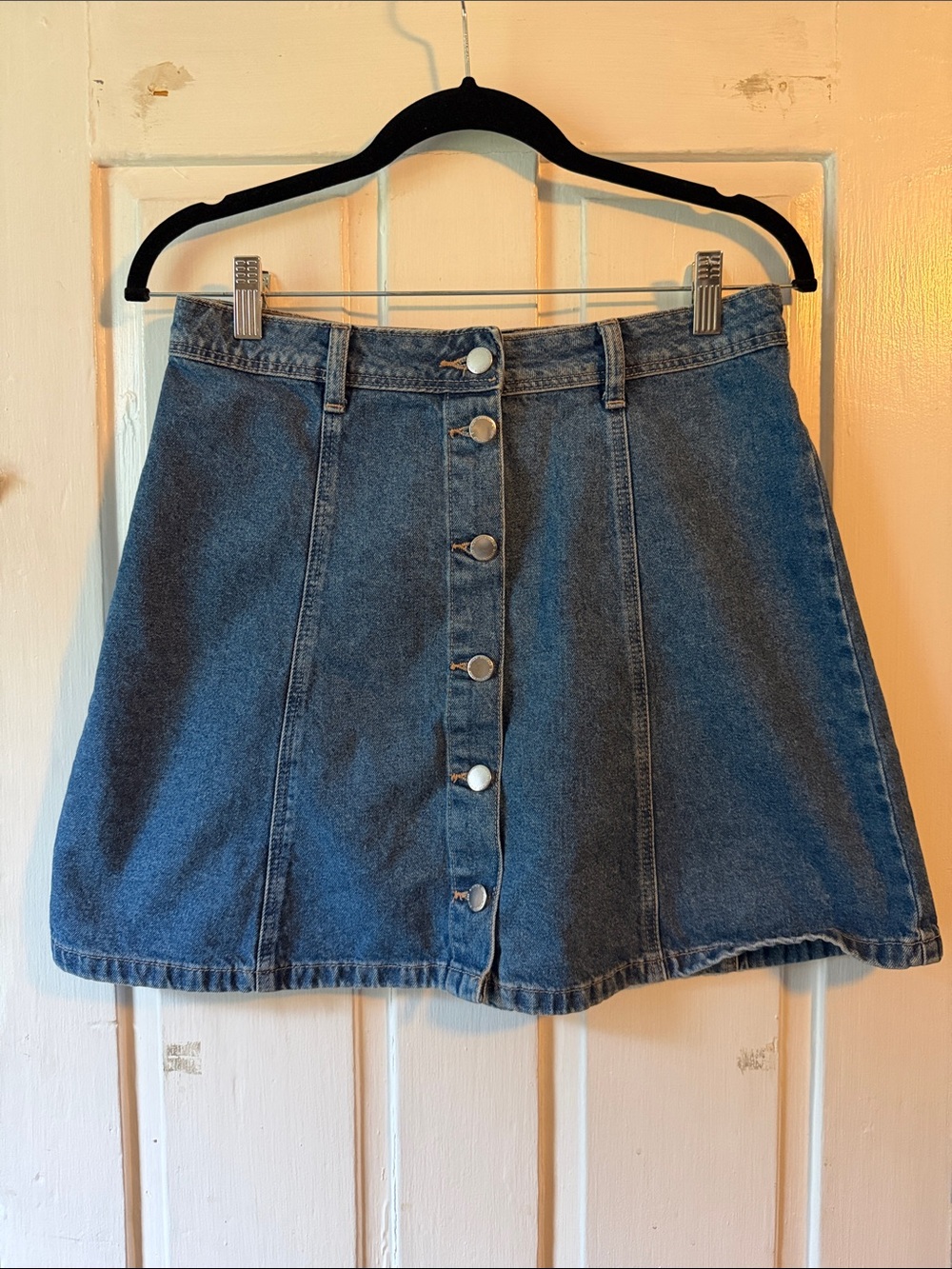 H&M Classic Button-Front Denim Skirt